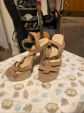 Steve Madden Beige/Tan Suede Platform Heels with Ankle Strap